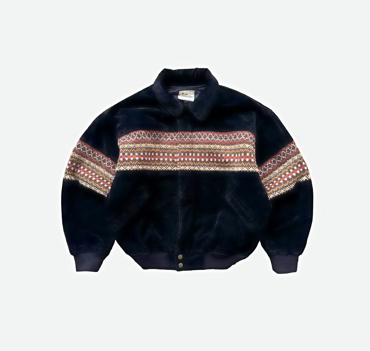 Black Suede Aztec Print Unisex Bomber Jacket