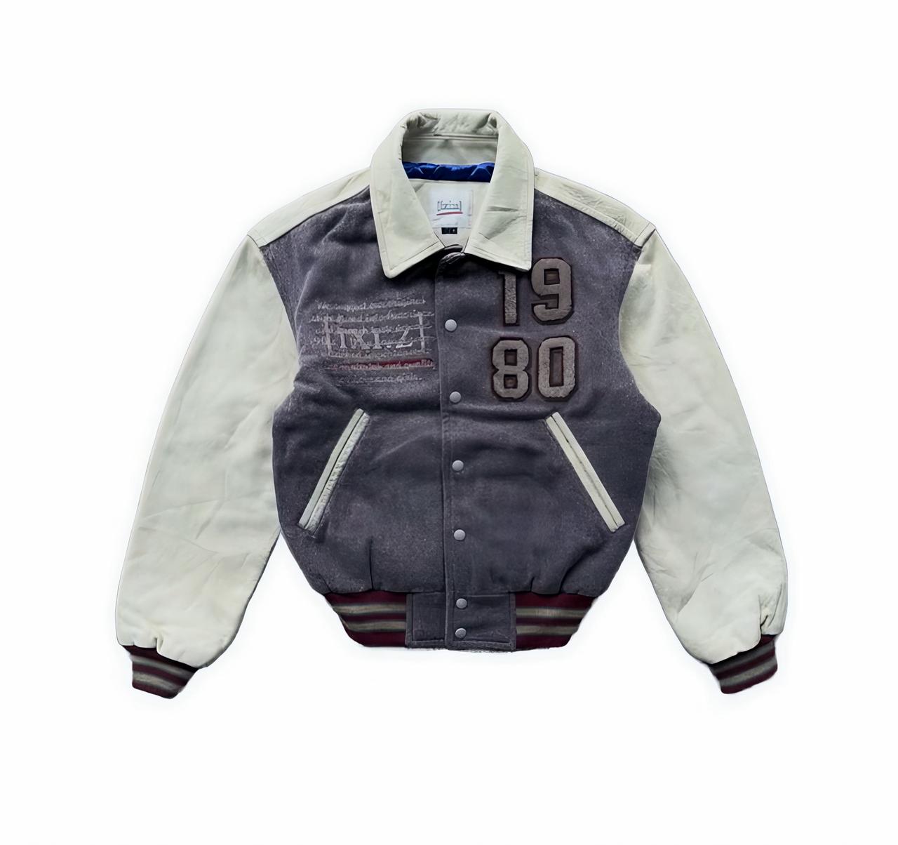 Grey and White Unisex Varsity Jacket