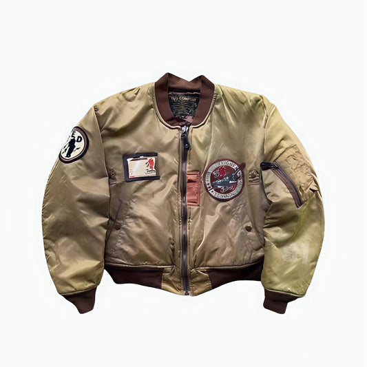 Beige and Brown Bomber Jacket