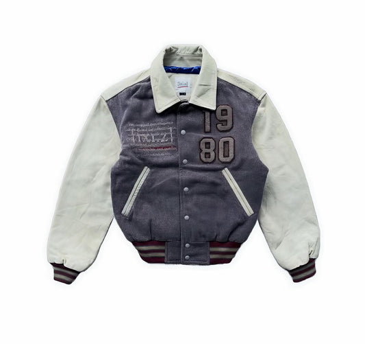 Grey and White Unisex Varsity Jacket