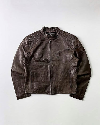 Chocolate Brown Buttoned Leather Jacket