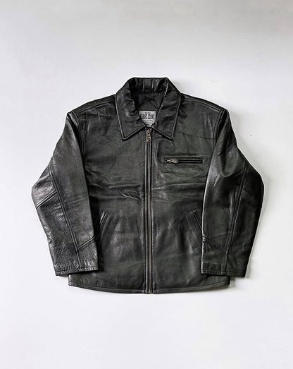 Classic Black Collared Leather Jacket