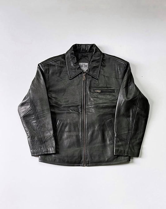 Classic Black Collared Leather Jacket
