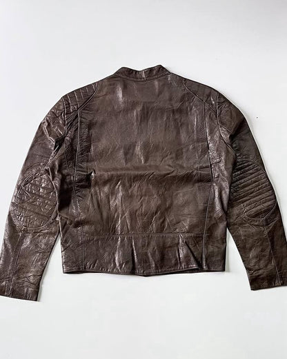 Chocolate Brown Buttoned Leather Jacket