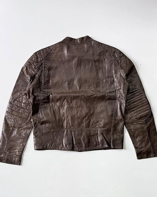 Chocolate Brown Buttoned Leather Jacket