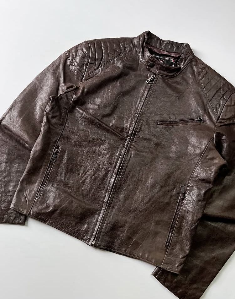 Chocolate Brown Buttoned Leather Jacket