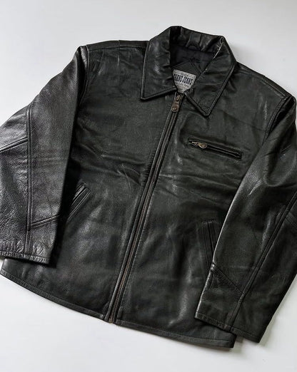 Classic Black Collared Leather Jacket