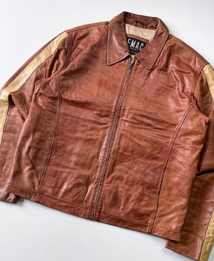 Classic Saddle Striped Brown Leather Jacket