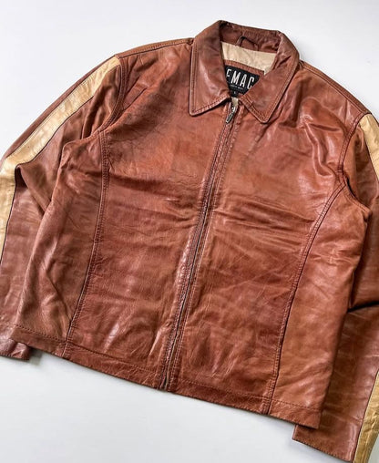 Classic Saddle Striped Brown Leather Jacket