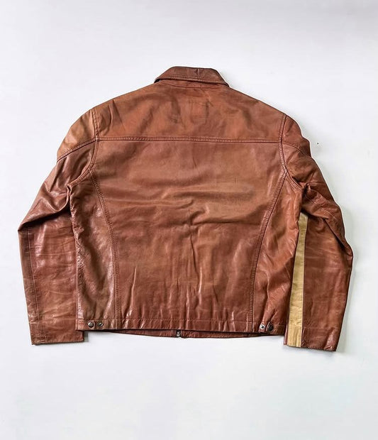 Classic Saddle Striped Brown Leather Jacket